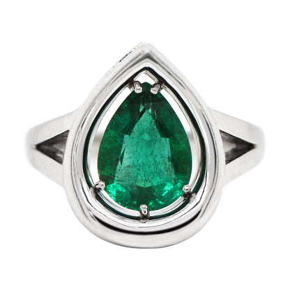 2.72 Carat Pear Shaped Emerald Platinum Ring