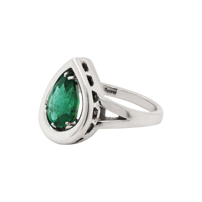 2.72 Carat Pear Shaped Emerald Platinum Ring
