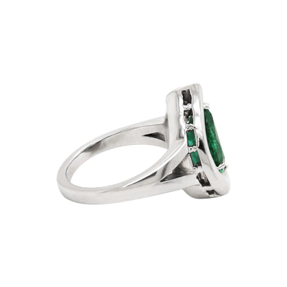 2.72 Carat Pear Shaped Emerald Platinum Ring