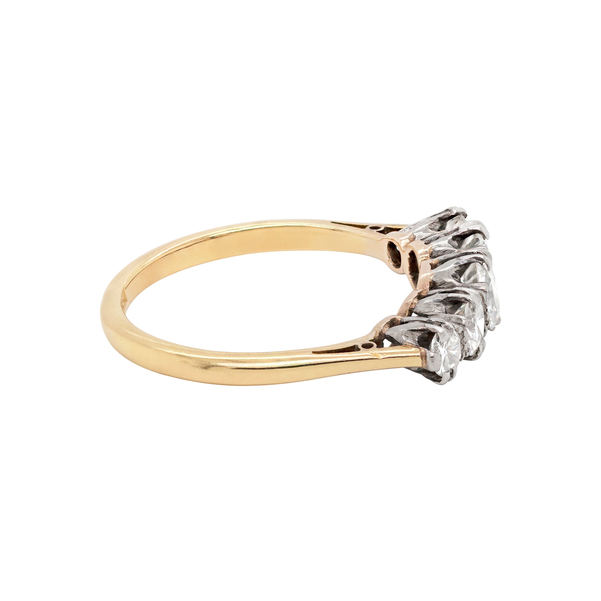 Vintage Five-Stone Diamond Platinum and 18 Carat Yellow Gold Ring - Tobi Gem Setting
