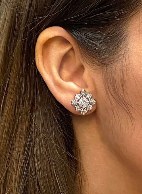 Diamond 18 Carat White Gold Cluster Stud Earrings
