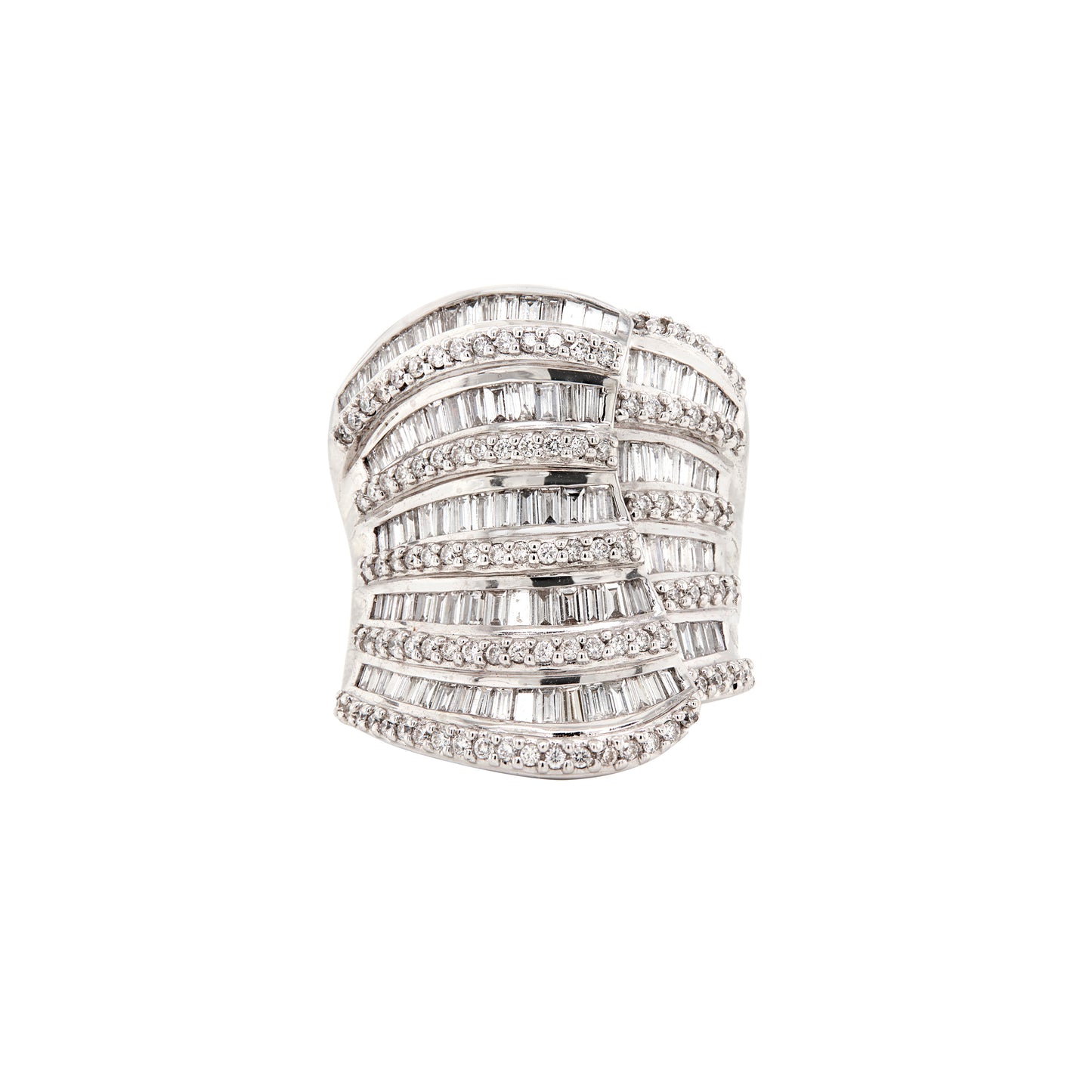 2.77ct Mixed Cut Diamond 18 Carat White Gold Chunky Wide Cocktail Ring