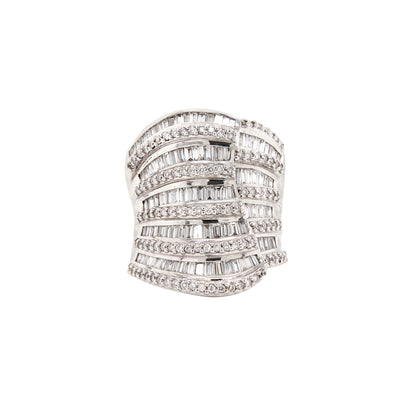 2.77ct Mixed Cut Diamond 18 Carat White Gold Chunky Wide Cocktail Ring