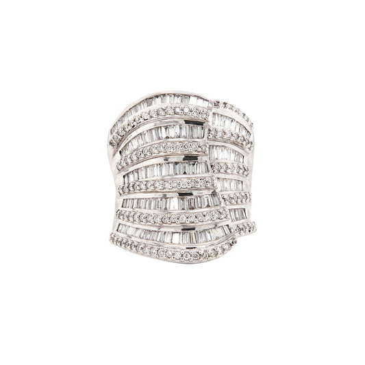 2.77ct Mixed Cut Diamond 18 Carat White Gold Chunky Wide Cocktail Ring