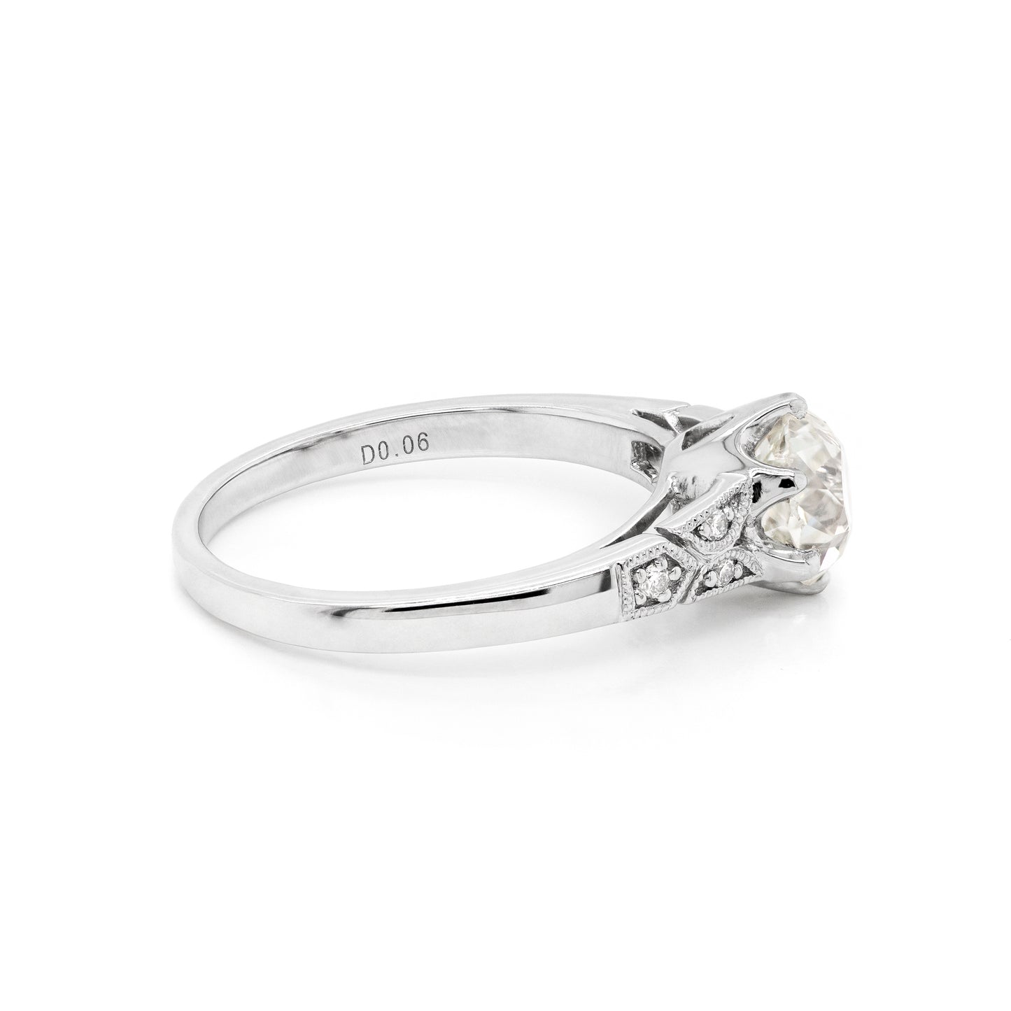 1.25 Carat Old Mine Cut Diamond Platinum Engagement Ring