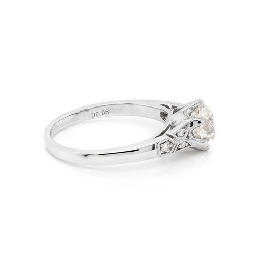 1.25 Carat Old Mine Cut Diamond Platinum Engagement Ring