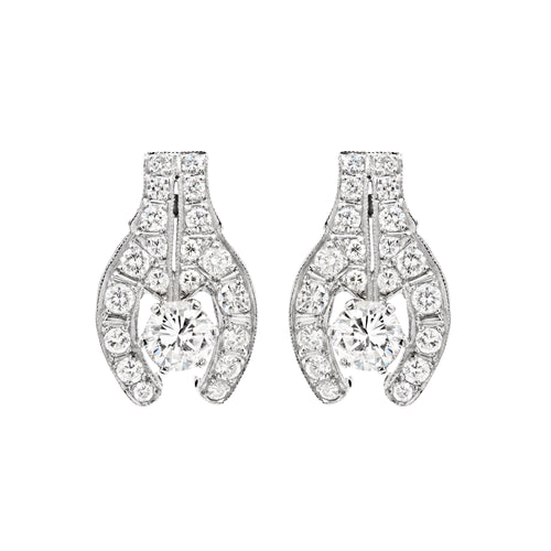 Vintage Diamond 18 Carat White Gold Stud Earrings, Circa 1950s