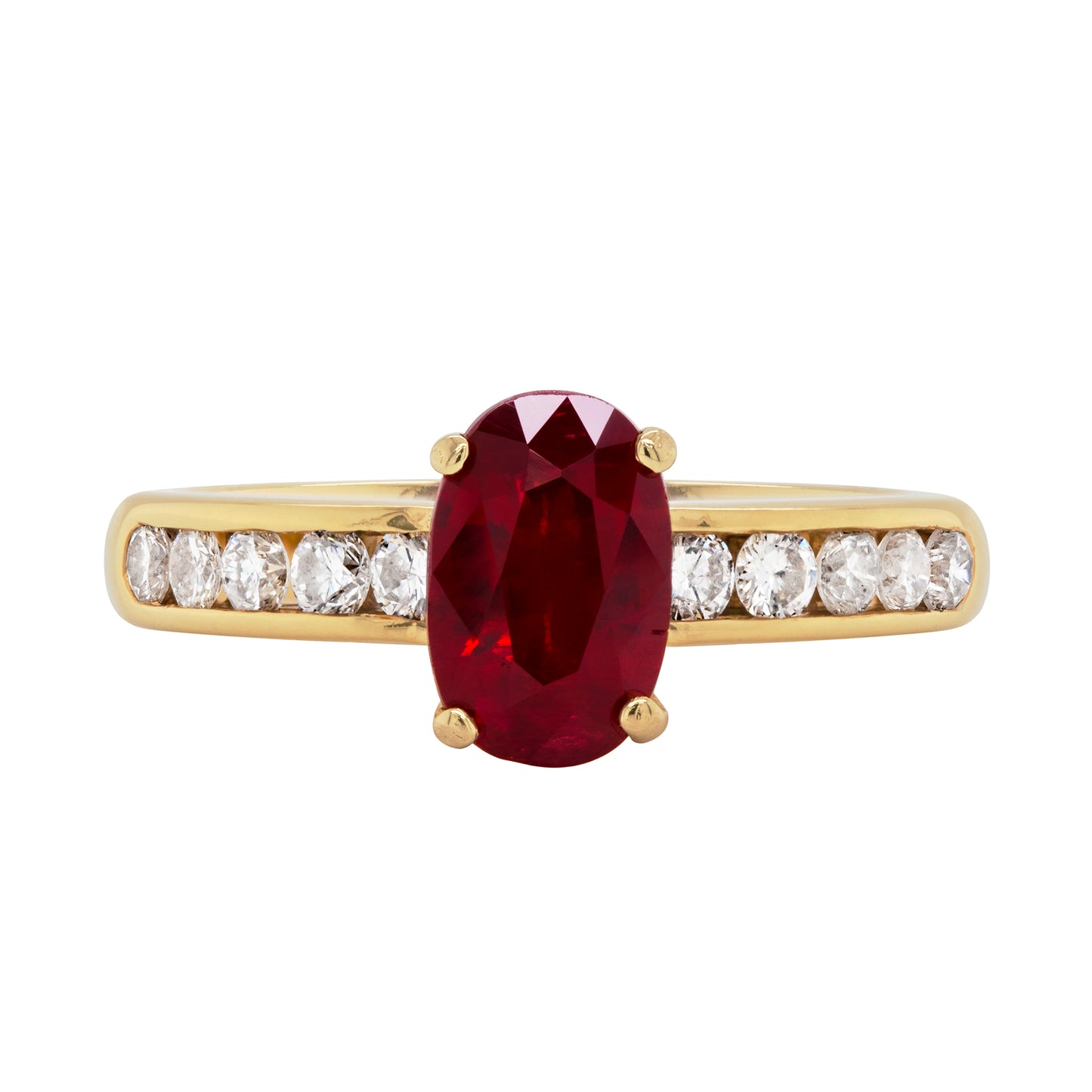 2.15 Carat Ruby and Diamond 18 Carat Yellow Gold Engagement Ring