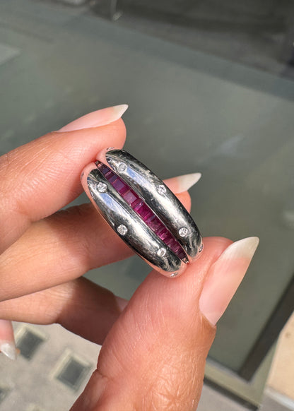Ruby and Diamond 18 Carat White Gold Hinged Tapered Band Ring
