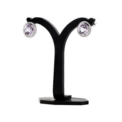 Kunzite and Diamond 18 Carat White Gold Halo Cluster Stud Earrings