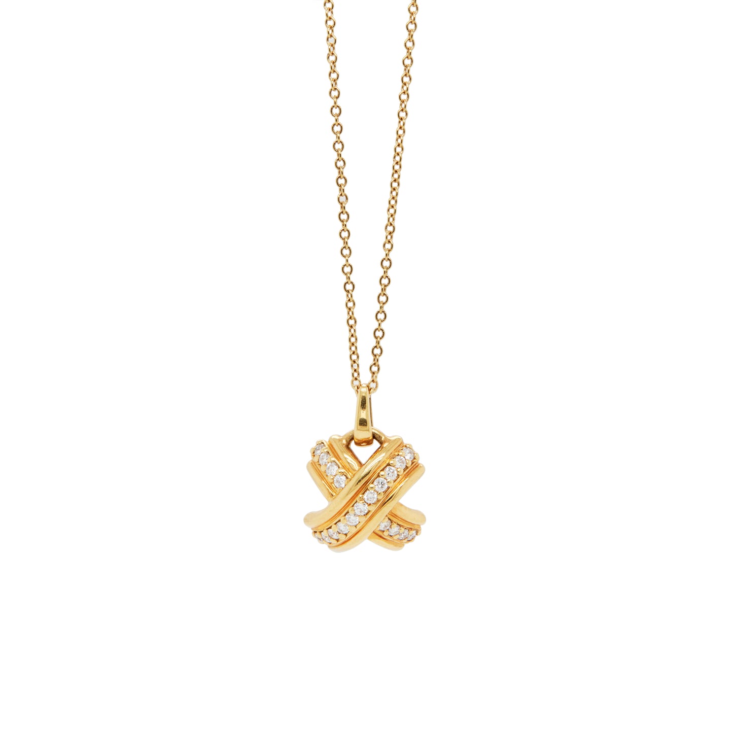 Tiffany & Co. Signature X Diamond & 18 Carat Yellow Gold 'Kiss' Pendant Necklace