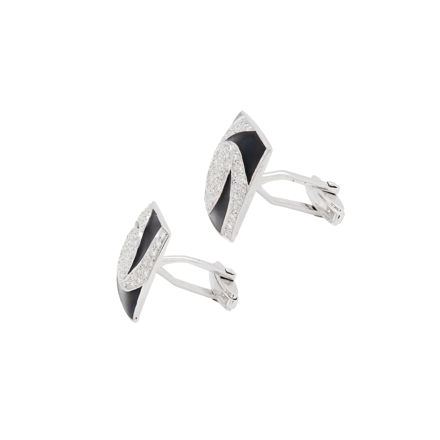 Diamond & Black Enamel 'Hypnotic' Swirl Square Cufflinks in 18 Carat White Gold