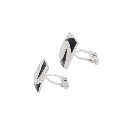 Diamond & Black Enamel 'Hypnotic' Swirl Square Cufflinks in 18 Carat White Gold