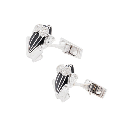 Black Enamel and Diamond 18 Carat White Gold Frog Cufflinks