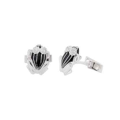 Black Enamel and Diamond 18 Carat White Gold Frog Cufflinks