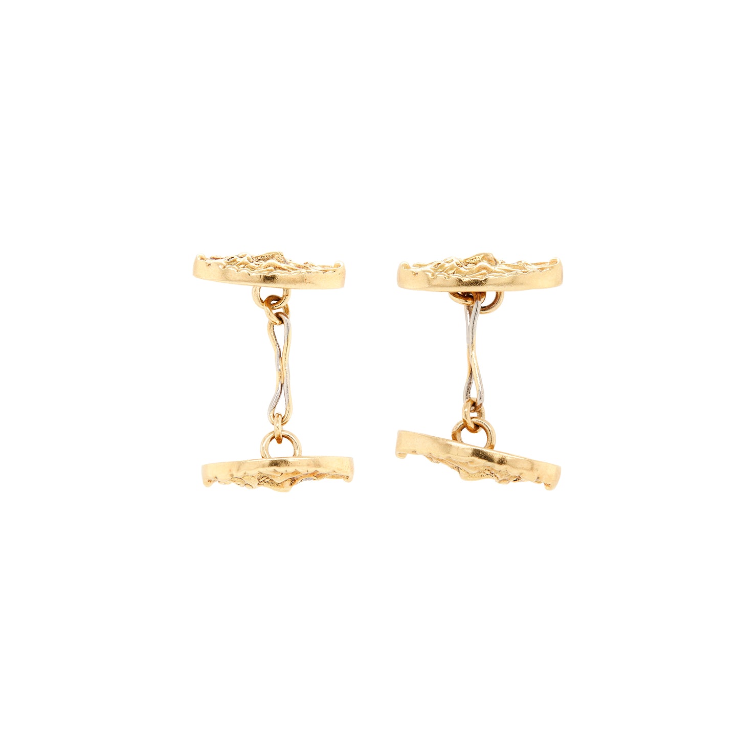 Vintage Diamond and 18 Carat Yellow Gold Stylised Mask Oval Cufflinks, c.1960s