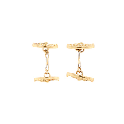 Vintage Diamond and 18 Carat Yellow Gold Stylised Mask Oval Cufflinks, c.1960s