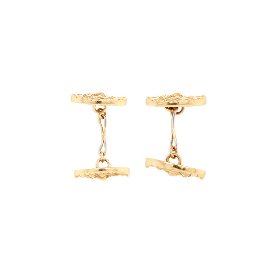 Vintage Diamond and 18 Carat Yellow Gold Stylised Mask Oval Cufflinks, c.1960s