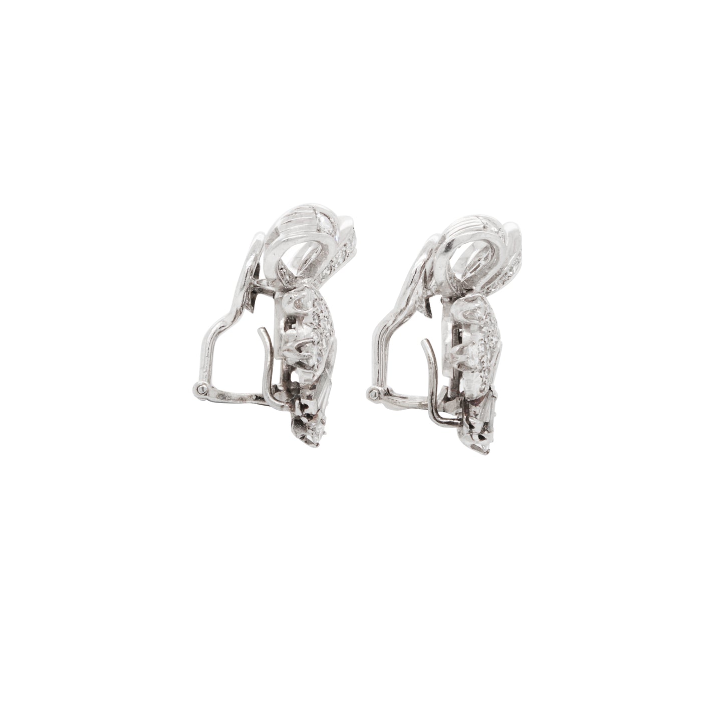 Pearl and Diamond Cluster 18K White Gold Day & Night Bow Dangle Clip-On Earrings