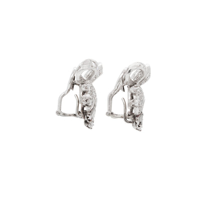 Pearl and Diamond Cluster 18K White Gold Day & Night Bow Dangle Clip-On Earrings