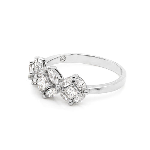 18 Carat White Gold Trilogy Diamond Cluster Engagement Ring