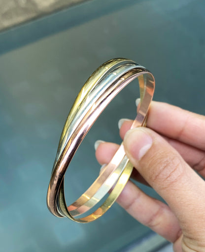 9ct Yellow, Rose and White Gold Trinity Bangle
