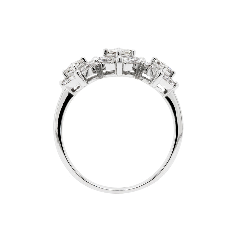 18 Carat White Gold Trilogy Diamond Cluster Engagement Ring