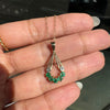 Vintage Emerald and Diamond 9 Carat Yellow Gold Open Work Drop Pendant and Chain