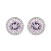 Kunzite and Diamond 18 Carat White Gold Halo Cluster Stud Earrings