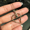 Vintage Emerald & 9 Carat Yellow Gold Open Work Heart Shape Pendant and Chain