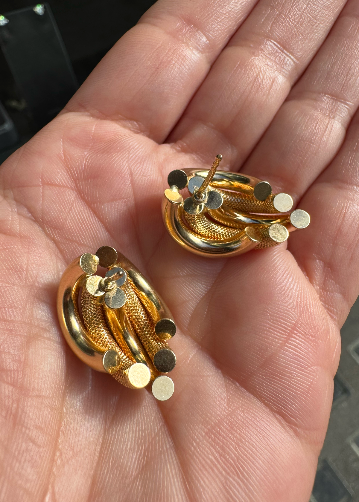 Vintage Two-Texture 18 Carat Yellow Gold Italian Half-Hoop Earrings