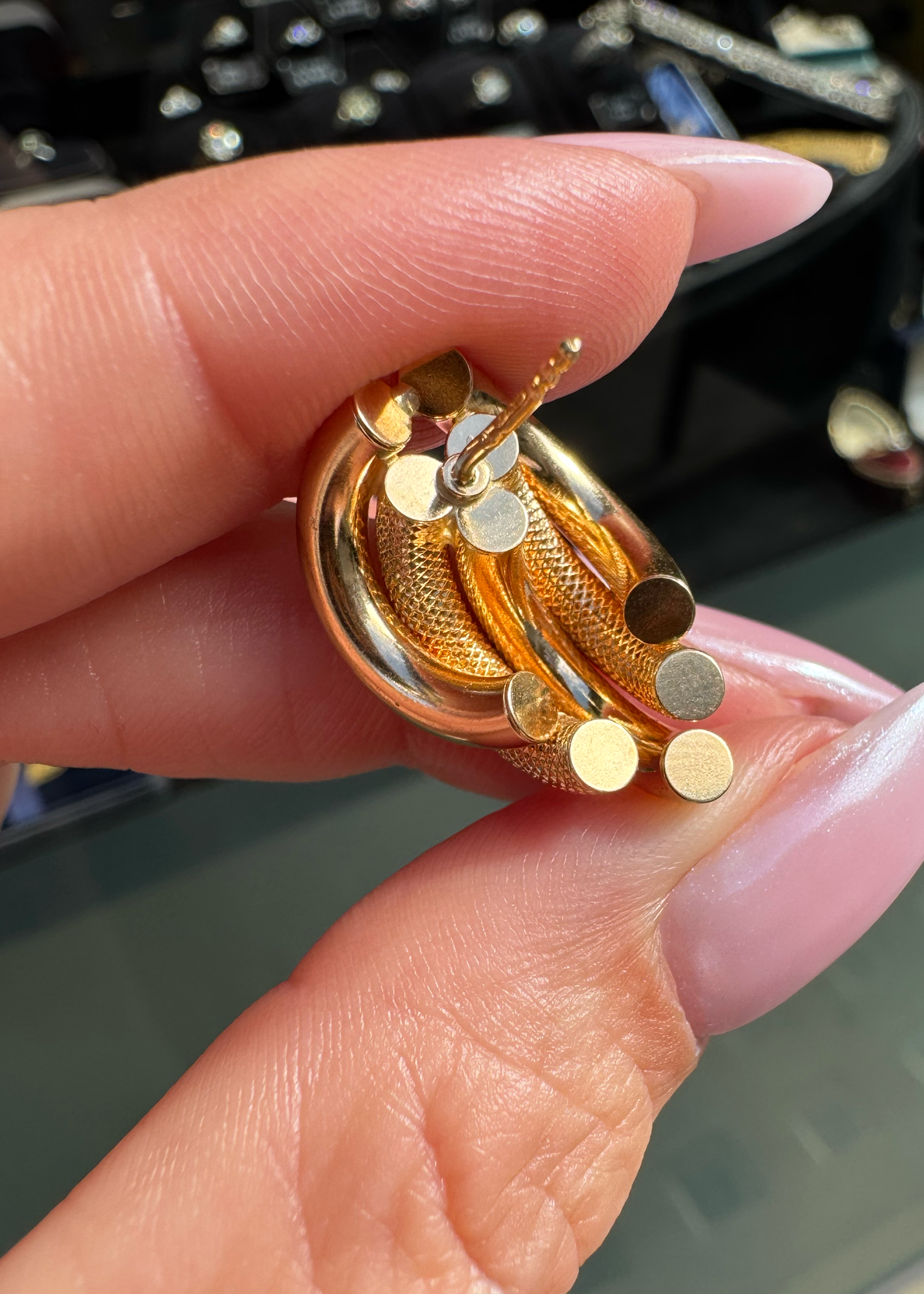 Vintage Two-Texture 18 Carat Yellow Gold Italian Half-Hoop Earrings