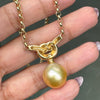 Golden Cultured Pearl and 18 Carat Yellow Gold Love Knot Pendant Necklace