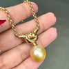 Golden Cultured Pearl and 18 Carat Yellow Gold Love Knot Pendant Necklace