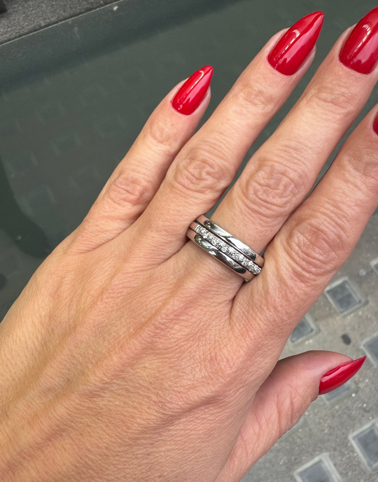 18 Carat White Gold Two-Piece Ring with Detachable Diamond Set Band