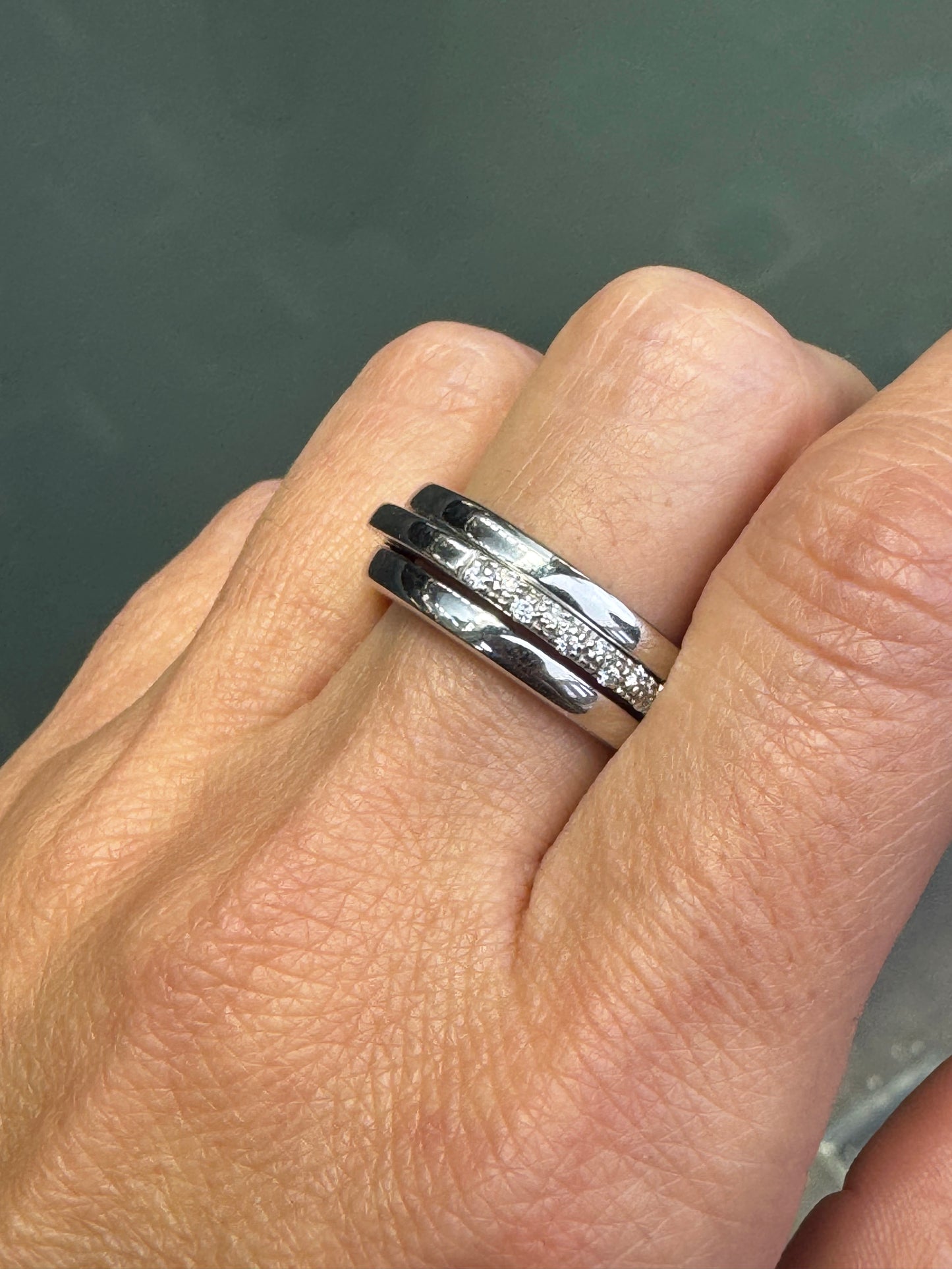 18 Carat White Gold Two-Piece Ring with Detachable Diamond Set Band