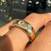 Antique Old Mine Cut Diamond 18K Yellow Gold Gents Three-Stone Ring