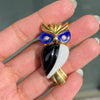 Diamond, Lapis Lazuli, Onyx and Quartz 18 Carat Yellow Gold Owl Brooch