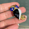 Diamond, Lapis Lazuli, Onyx and Quartz 18 Carat Yellow Gold Owl Brooch