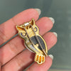 Diamond, Lapis Lazuli, Onyx and Quartz 18 Carat Yellow Gold Owl Brooch