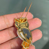 Diamond, Lapis Lazuli, Onyx and Quartz 18 Carat Yellow Gold Owl Brooch