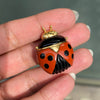 Diamond, Black Onyx and Carnelian 18 Carat Yellow Gold Ladybird Clip Brooch