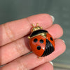 Diamond, Black Onyx and Carnelian 18 Carat Yellow Gold Ladybird Clip Brooch