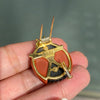 Diamond, Black Onyx and Carnelian 18 Carat Yellow Gold Ladybird Clip Brooch
