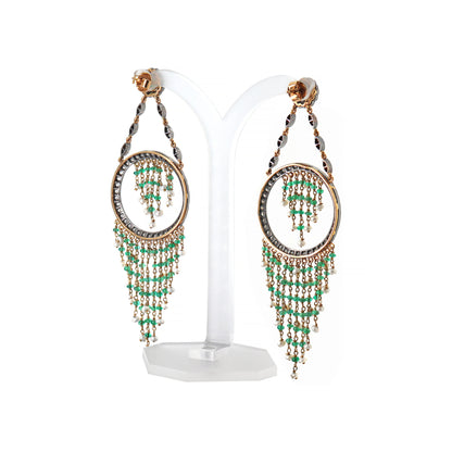 Pearl, Emerald and Diamond 18 Carat Gold Cascade Chandelier Earrings