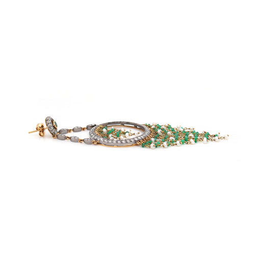 Pearl, Emerald and Diamond 18 Carat Gold Cascade Chandelier Earrings
