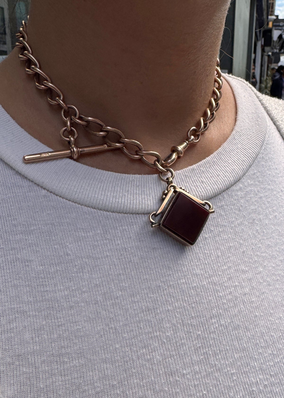 Antique 9K Gold Albert Choker Chain with T-Bar and Swivel Hob, 1900