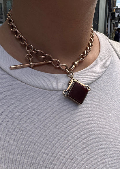 Antique 9K Gold Albert Choker Chain with T-Bar and Swivel Hob, 1900