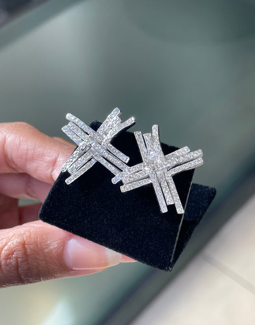 Diamond 18 Carat White Gold Cross Stud Earrings