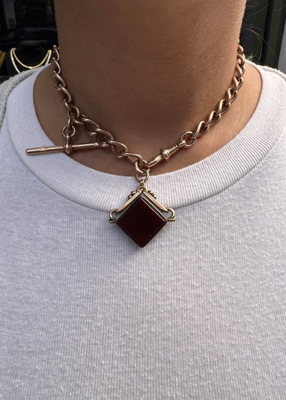 Antique 9K Gold Albert Choker Chain with T-Bar and Swivel Hob, 1900